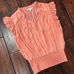 Maison D’Amelie - Coral Ruffle Sleeve Smocked Waist Blouse Top - Small